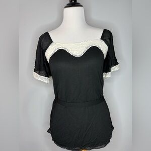 Banana Republic black top with lace accents - small